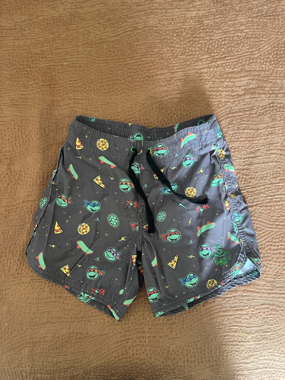 Kids Gray Swim Trunks with TMNT Print